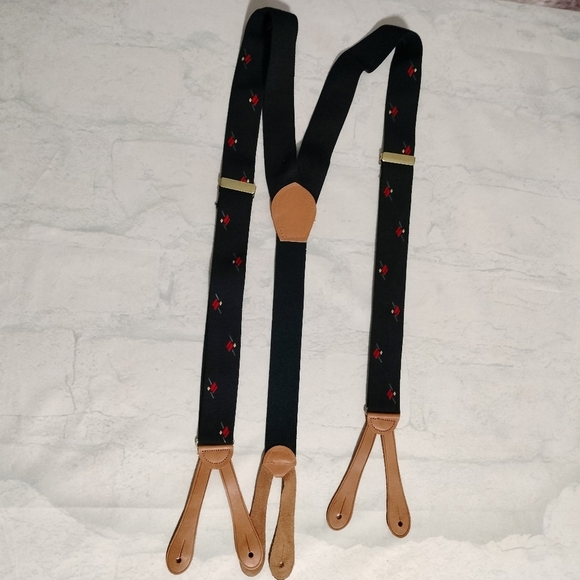 Men's Suspenders Adjustable Black Abstract Textured Straps Formal - Picture 2 of 8